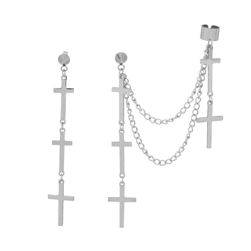 Asymmetric Cross Earring & Ear Bone Chain Set – Hidden Picks Online