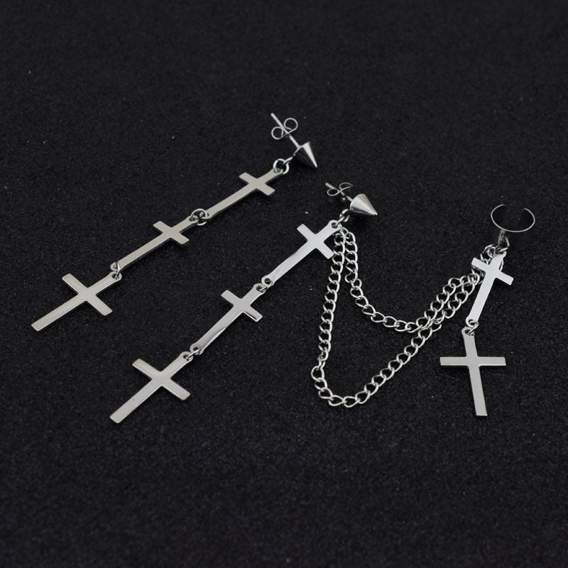 Asymmetric Cross Earring & Ear Bone Chain Set – Hidden Picks Online