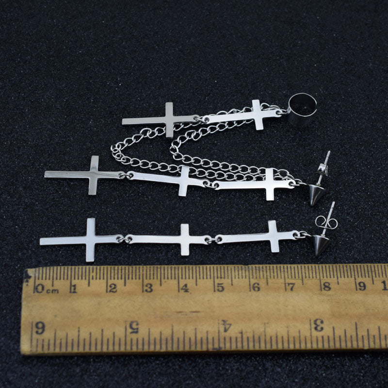 Asymmetric Cross Earring & Ear Bone Chain Set – Hidden Picks Online