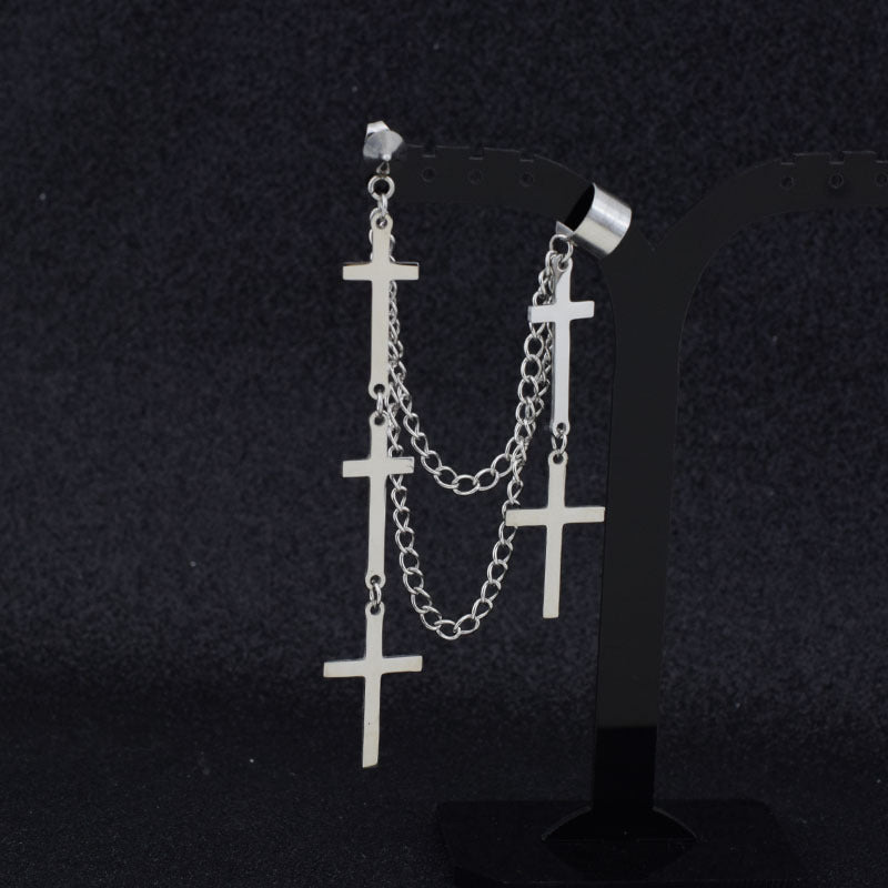 Asymmetric Cross Earring & Ear Bone Chain Set – Hidden Picks Online