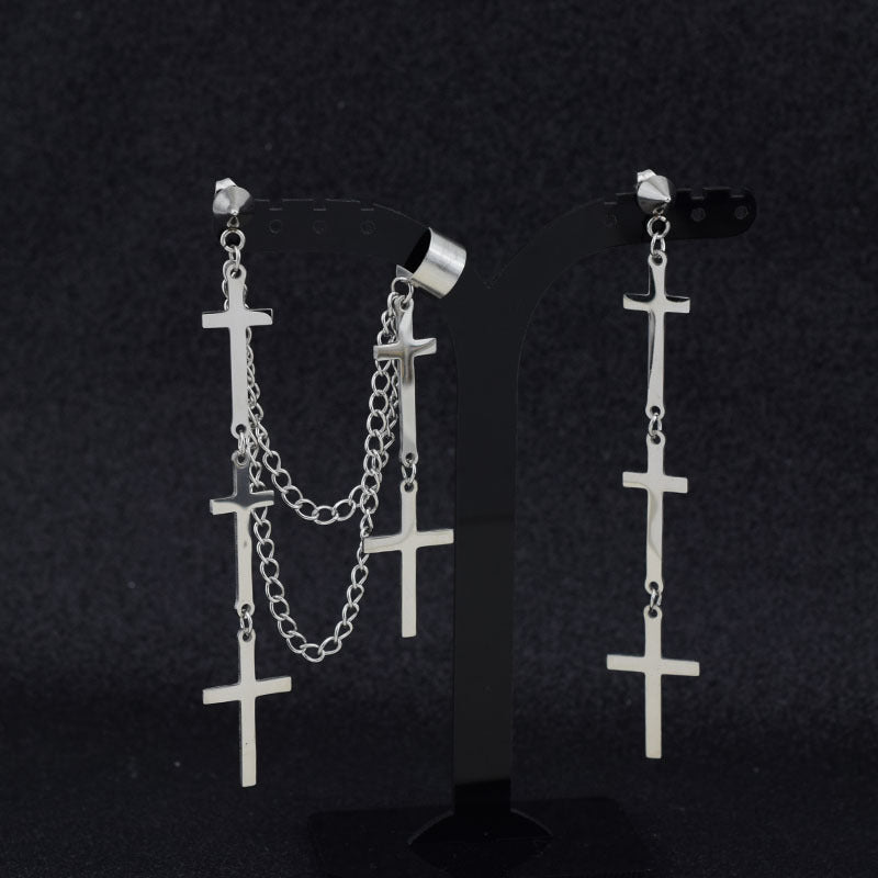 Asymmetric Cross Earring & Ear Bone Chain Set – Hidden Picks Online