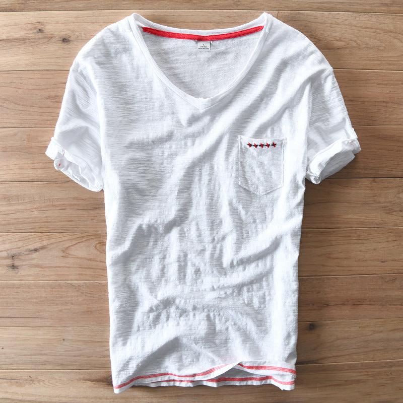 Thin Cotton V-Neck Short-Sleeve T-Shirt – Hidden Picks Online