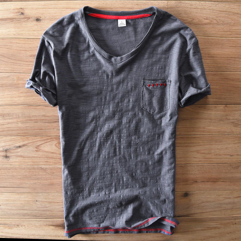 Thin Cotton V-Neck Short-Sleeve T-Shirt – Hidden Picks Online