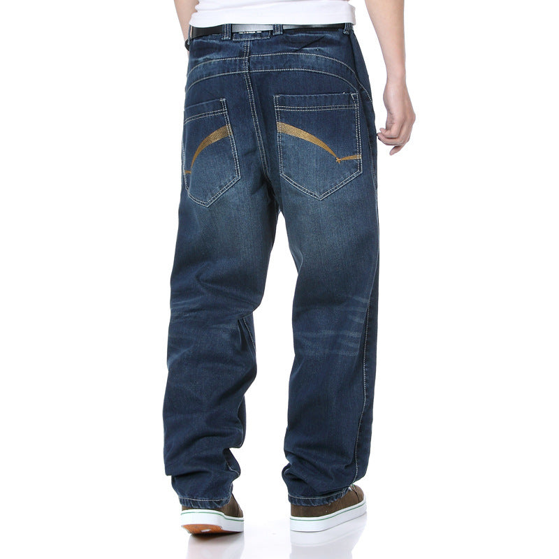 Spring and Autumn New regular Jeans Men's plus size Fat Man Loose Trousers Plus Fat Straight Tube Fat Man Mid-waist Pants