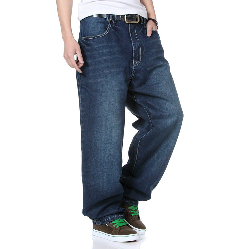 Spring and Autumn New regular Jeans Men's plus size Fat Man Loose Trousers Plus Fat Straight Tube Fat Man Mid-waist Pants