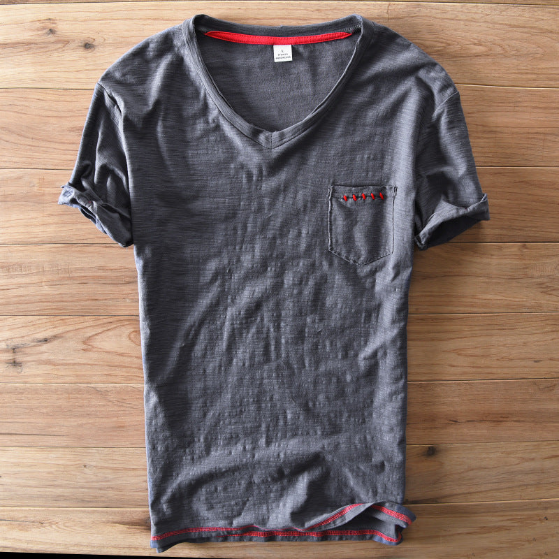 Thin Cotton V-Neck Short-Sleeve T-Shirt – Hidden Picks Online