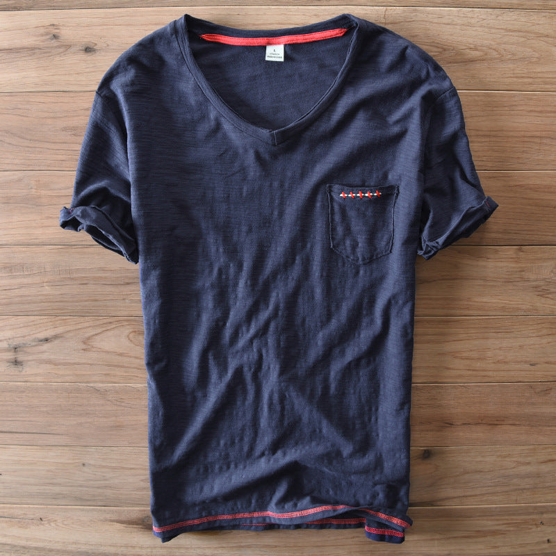 Thin Cotton V-Neck Short-Sleeve T-Shirt – Hidden Picks Online