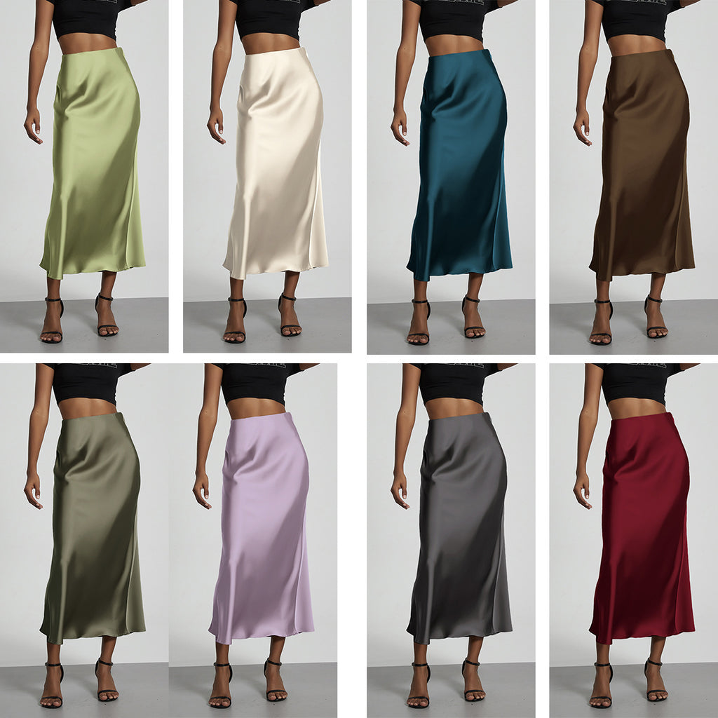 Elegant Satin Midi Skirt – Flowy & Slimming – Hidden Picks Online