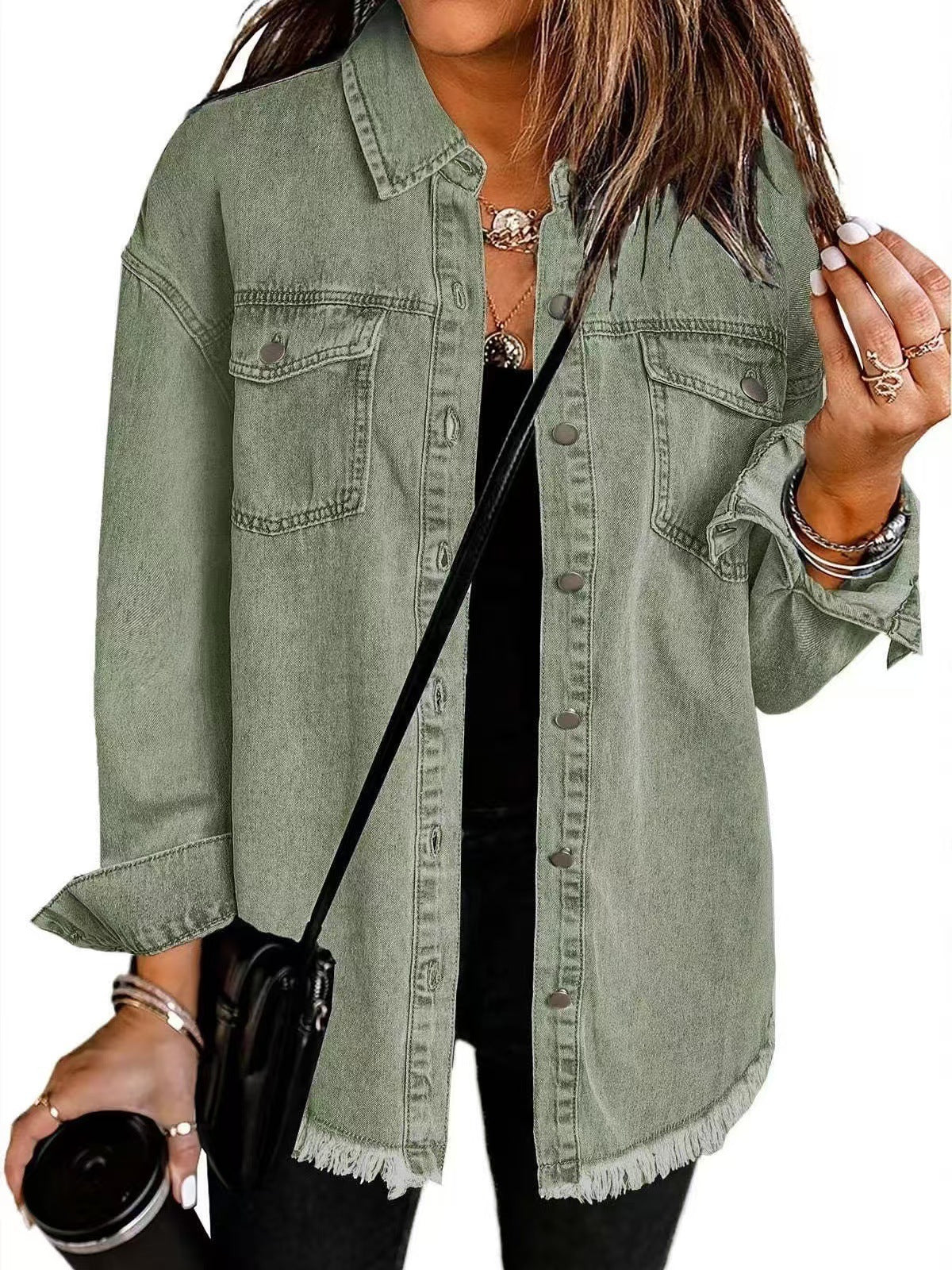 Washed Denim Raw-Hem Shirt Jacket – Hidden Picks Online
