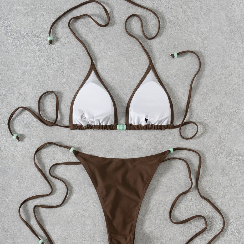 Beaded Strap Solid Color Bikini Set – Hidden Picks Online