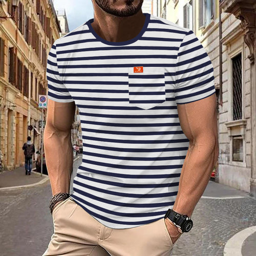 2024 cross-border men's clothing plus size new summer men's fashion casual striped short-sleeved shirt men's round neck T-shirt now