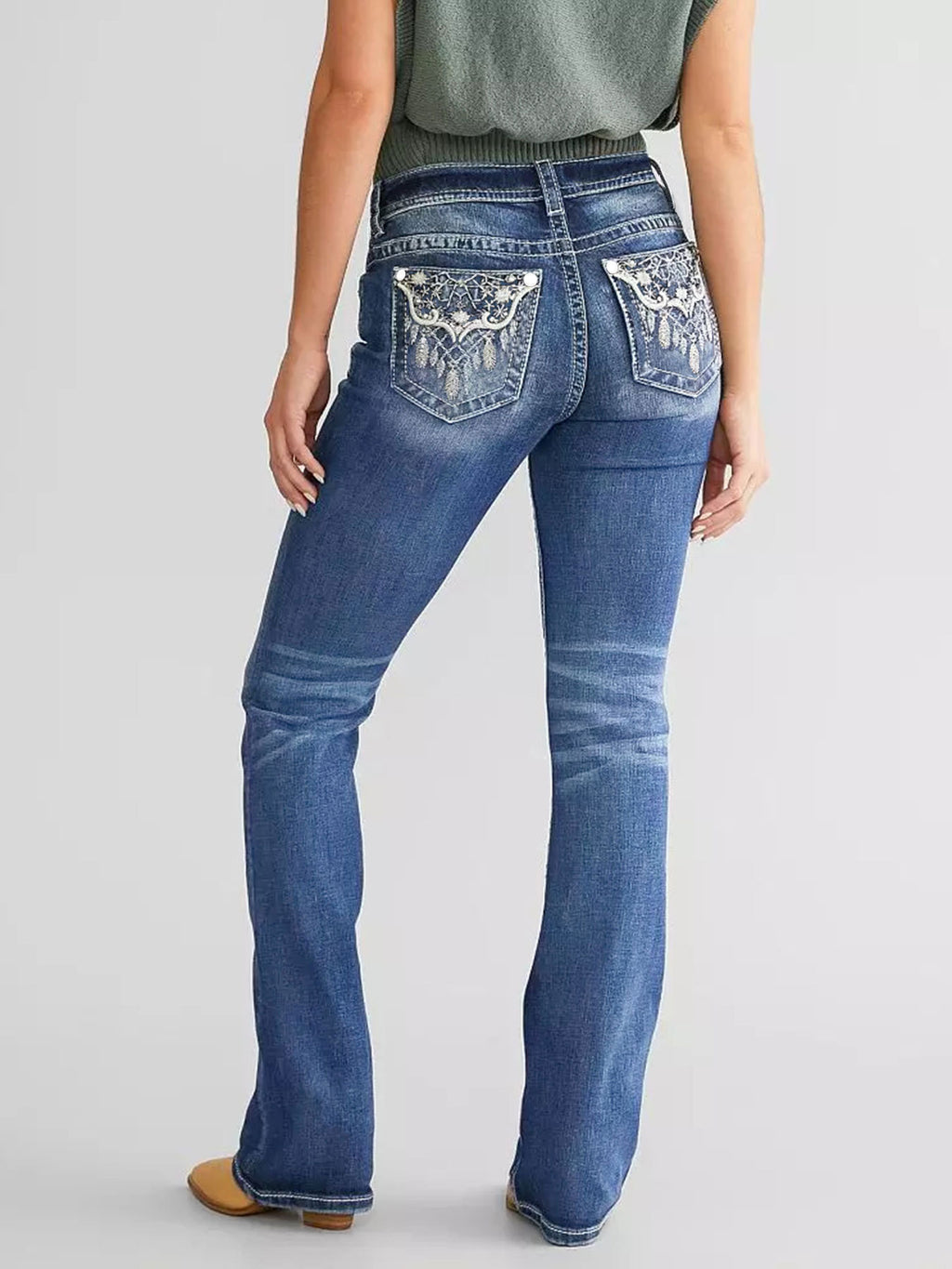 Embroidered Bootcut Denim Trousers – Hidden Picks Online