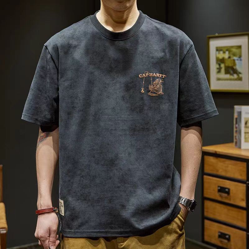 Short-Sleeved t Men's Loose Large Size Trendy Brand Summer 2025 New Heavy Clothes Men's Long-Sleeved Pure Cotton Men's Clothing