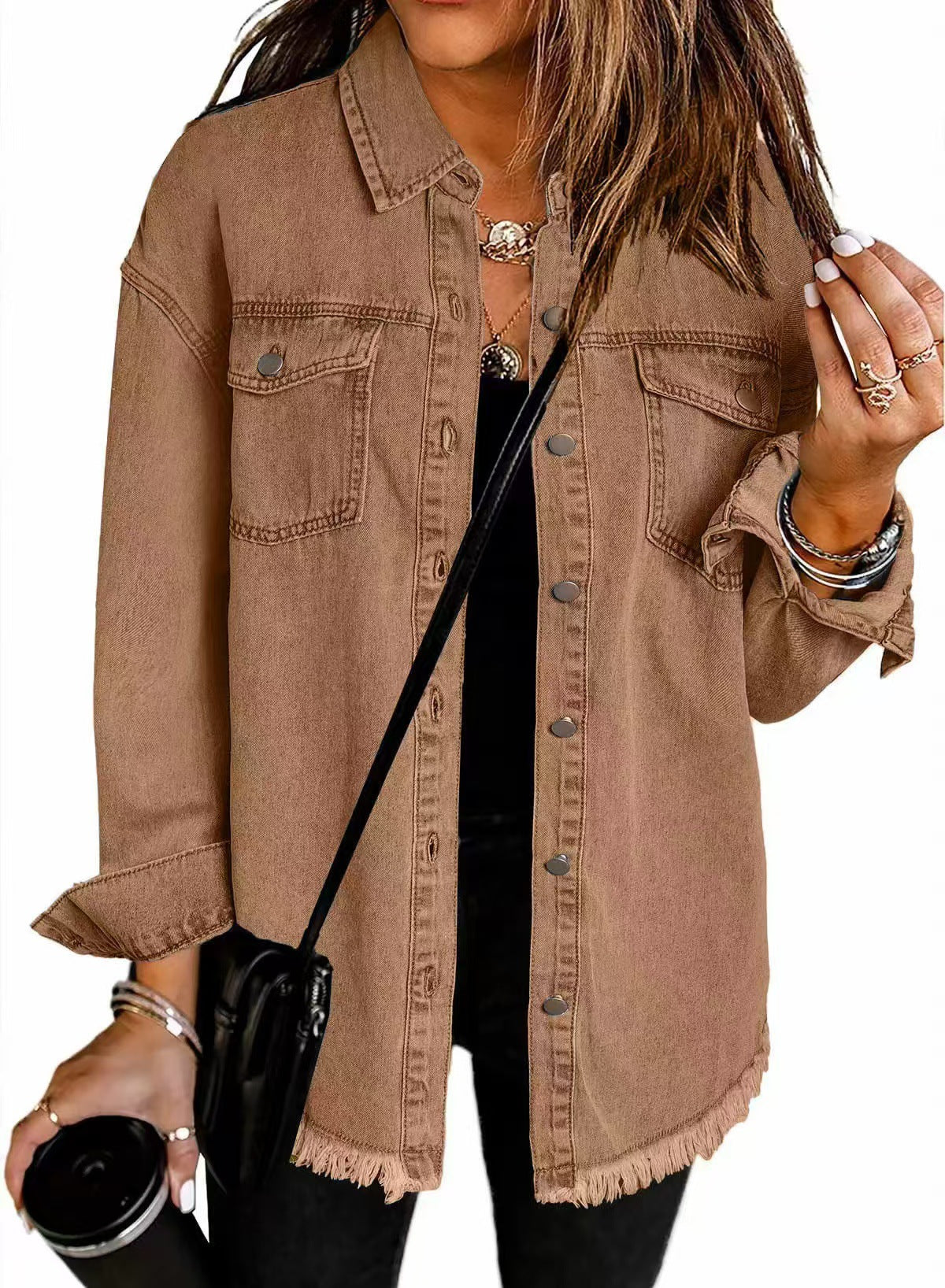 Washed Denim Raw-Hem Shirt Jacket – Hidden Picks Online