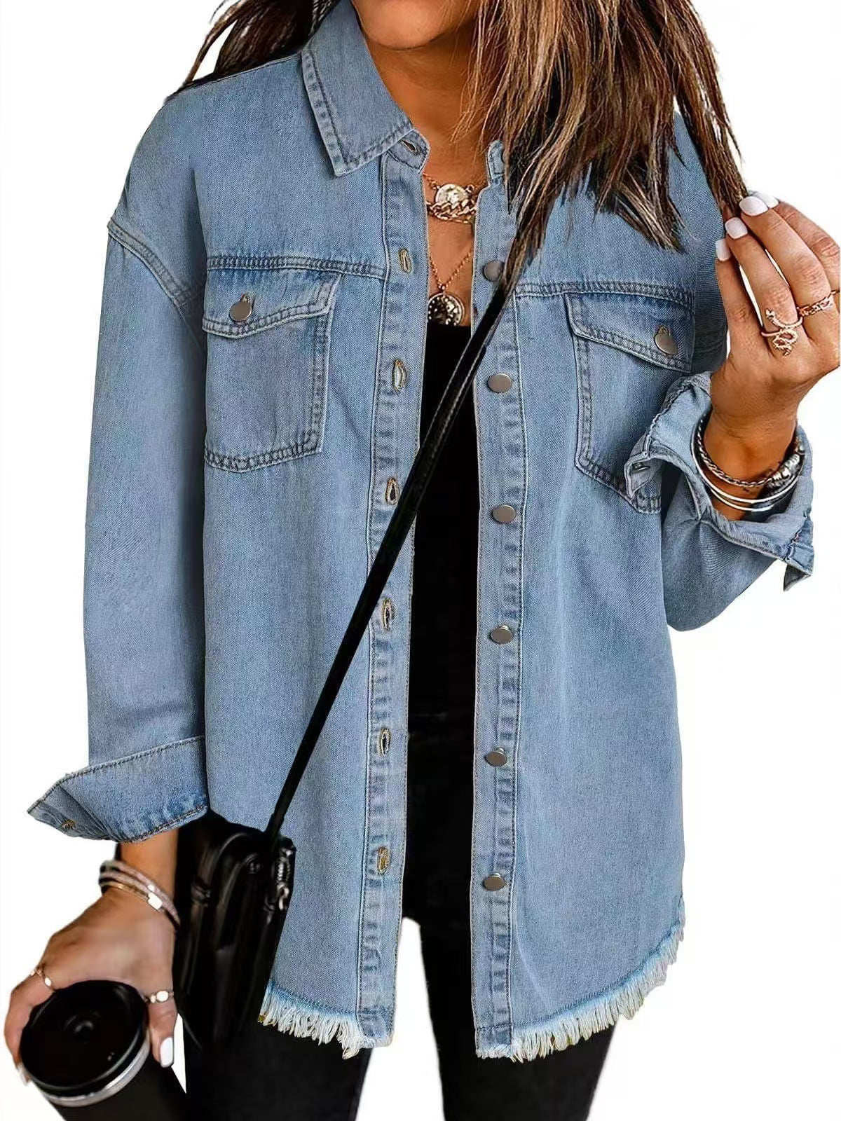 Washed Denim Raw-Hem Shirt Jacket – Hidden Picks Online