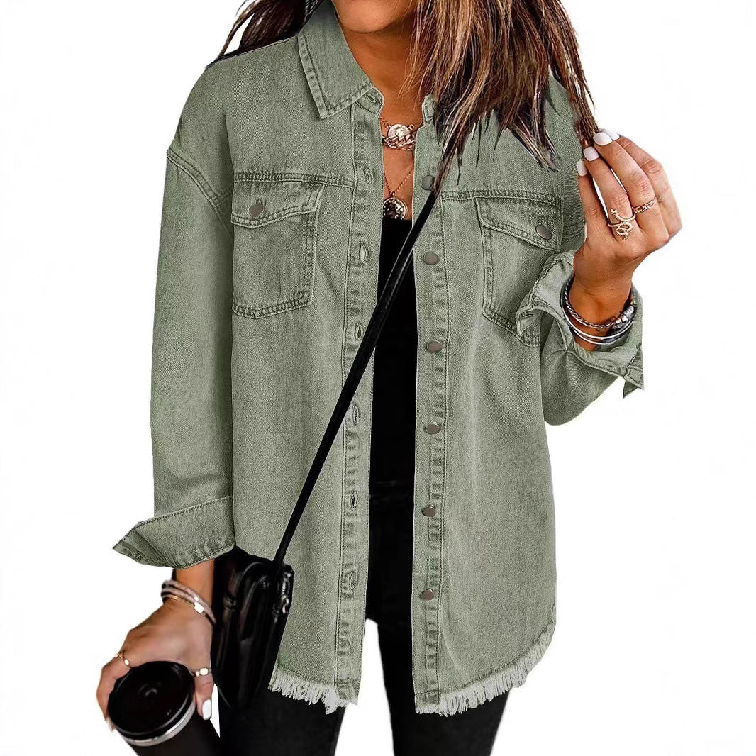 Washed Denim Raw-Hem Shirt Jacket – Hidden Picks Online
