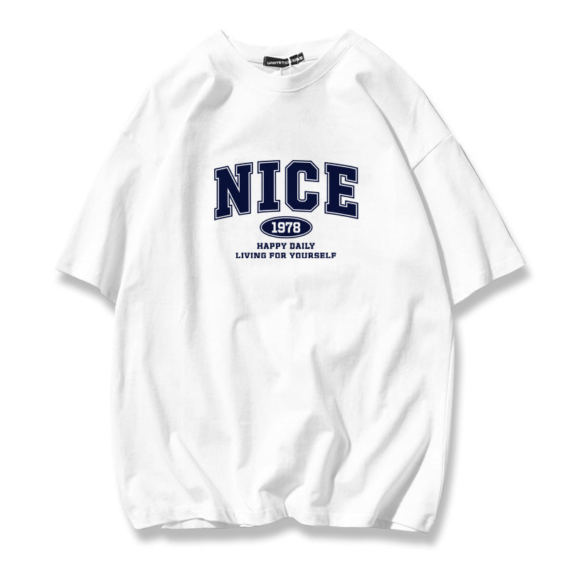 Trendy Autumn Men's Short-Sleeve T-Shirt, Pure Cotton, Round Neck, Plus Size, Loose Fit, Navy Blue
