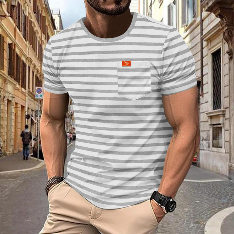 2024 cross-border men's clothing plus size new summer men's fashion casual striped short-sleeved shirt men's round neck T-shirt now