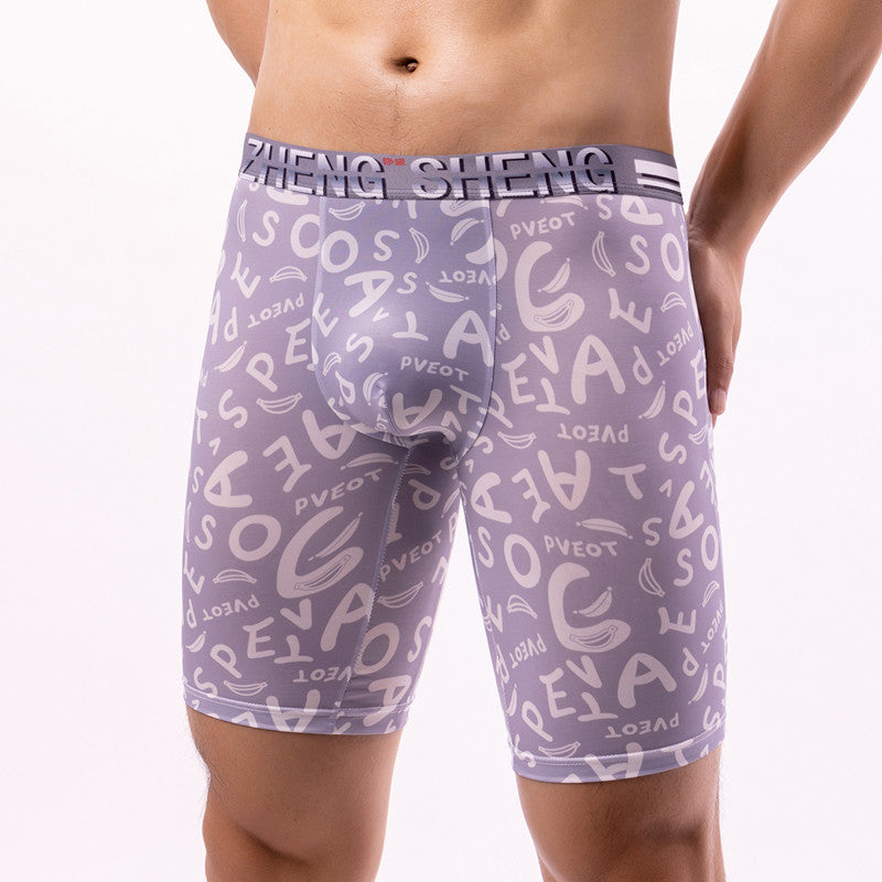 Sports Quick-drying Underwear Men's Summer Ice Silk Thin Breathable Boxers Running Long Anti-wear Leg plus size Boxers