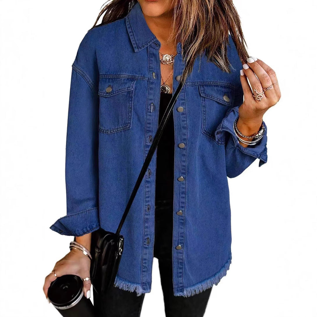 Washed Denim Raw-Hem Shirt Jacket – Hidden Picks Online