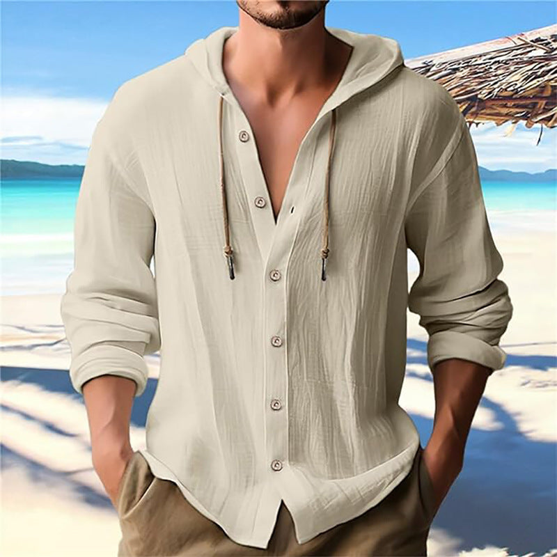 Hooded Cotton-Linen Loose Beach Cardigan Shirt – Hidden Picks Online