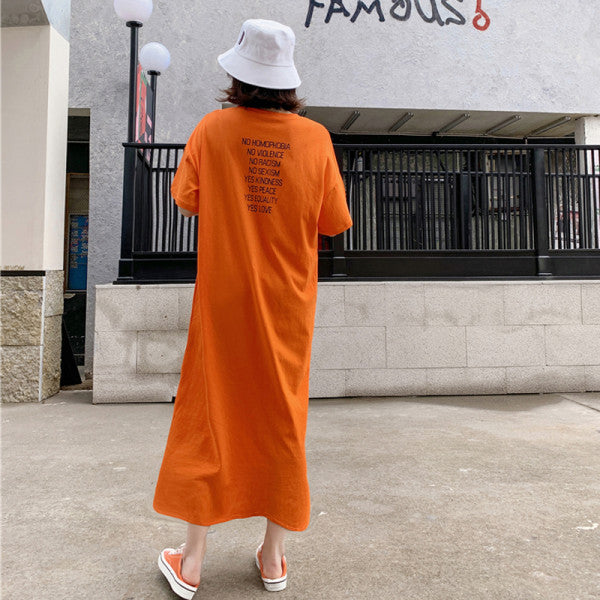 Spring and Summer Short-Sleeved Korean Internet Celebrity Lazy Maxi Skirt Elegant Dress Loose Large Size Women's Long T-Shirt Home Wear