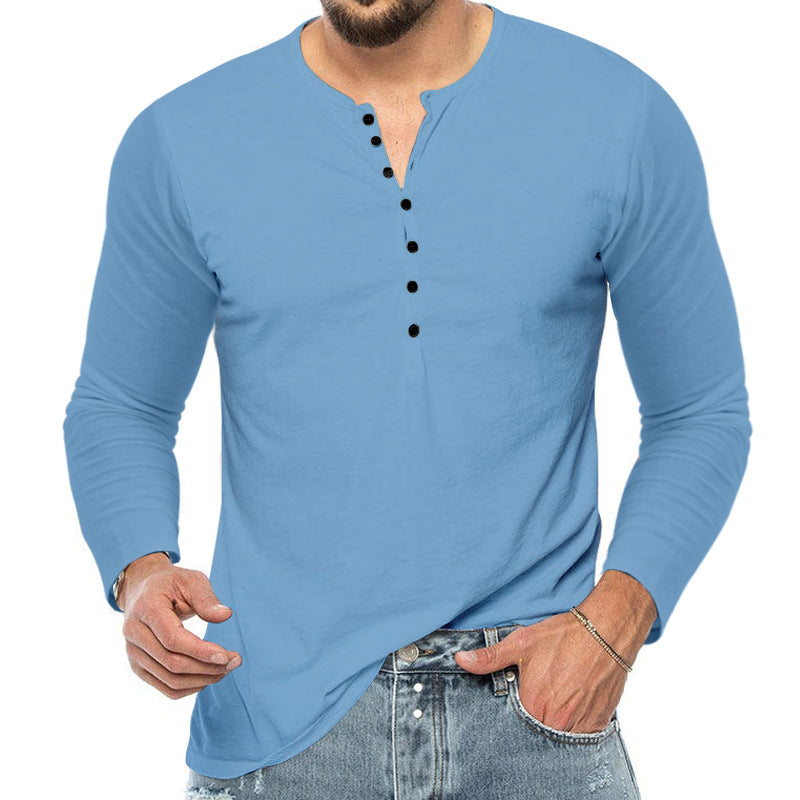 Slim-Fit V-Neck Button Long-Sleeve Base Shirt – Hidden Picks Online