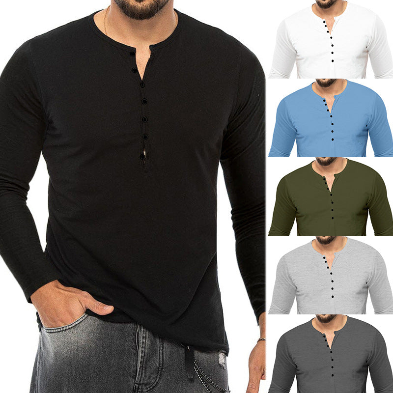 Slim-Fit V-Neck Button Long-Sleeve Base Shirt – Hidden Picks Online