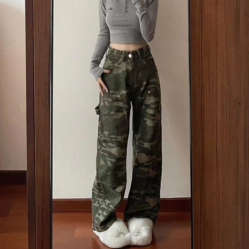 Camo Wide-Leg Cargo Jeans – Hip-Hop Street Style – Hidden Picks Online