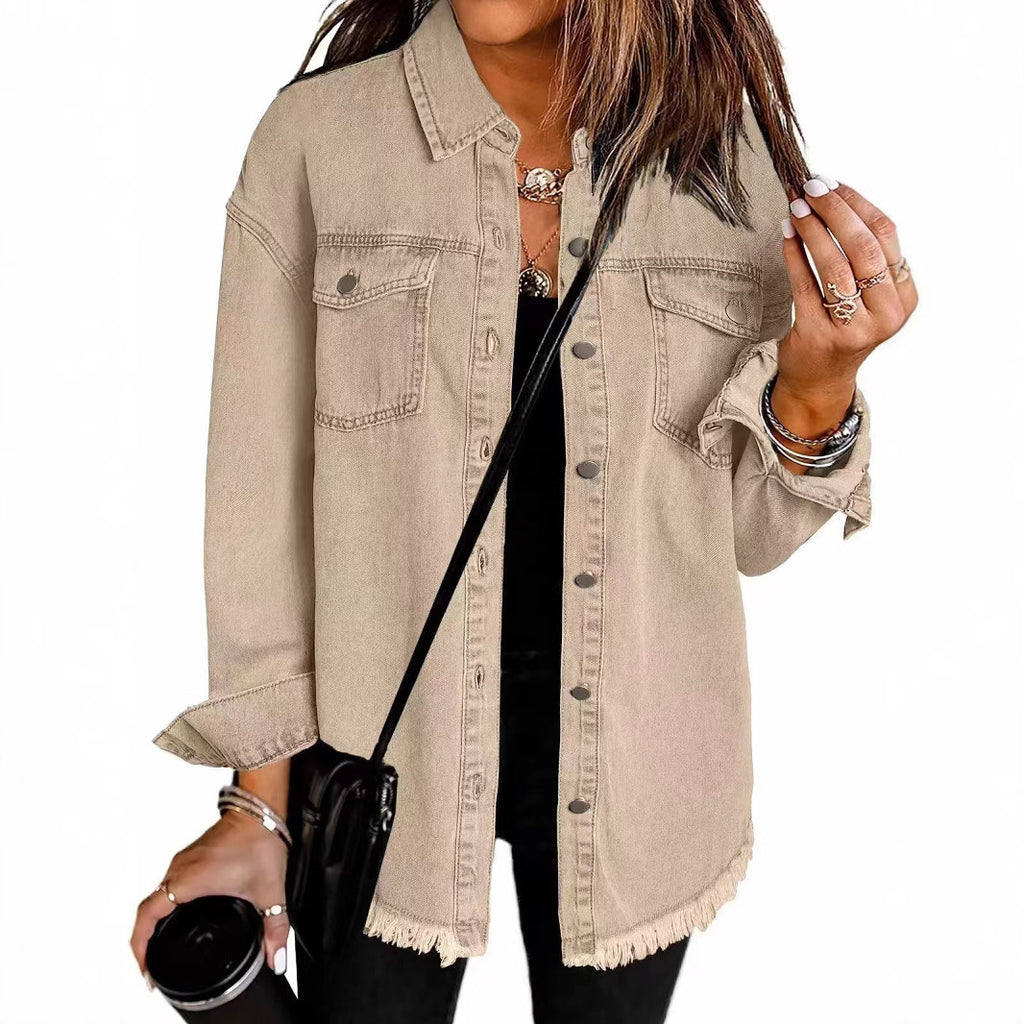Washed Denim Raw-Hem Shirt Jacket – Hidden Picks Online