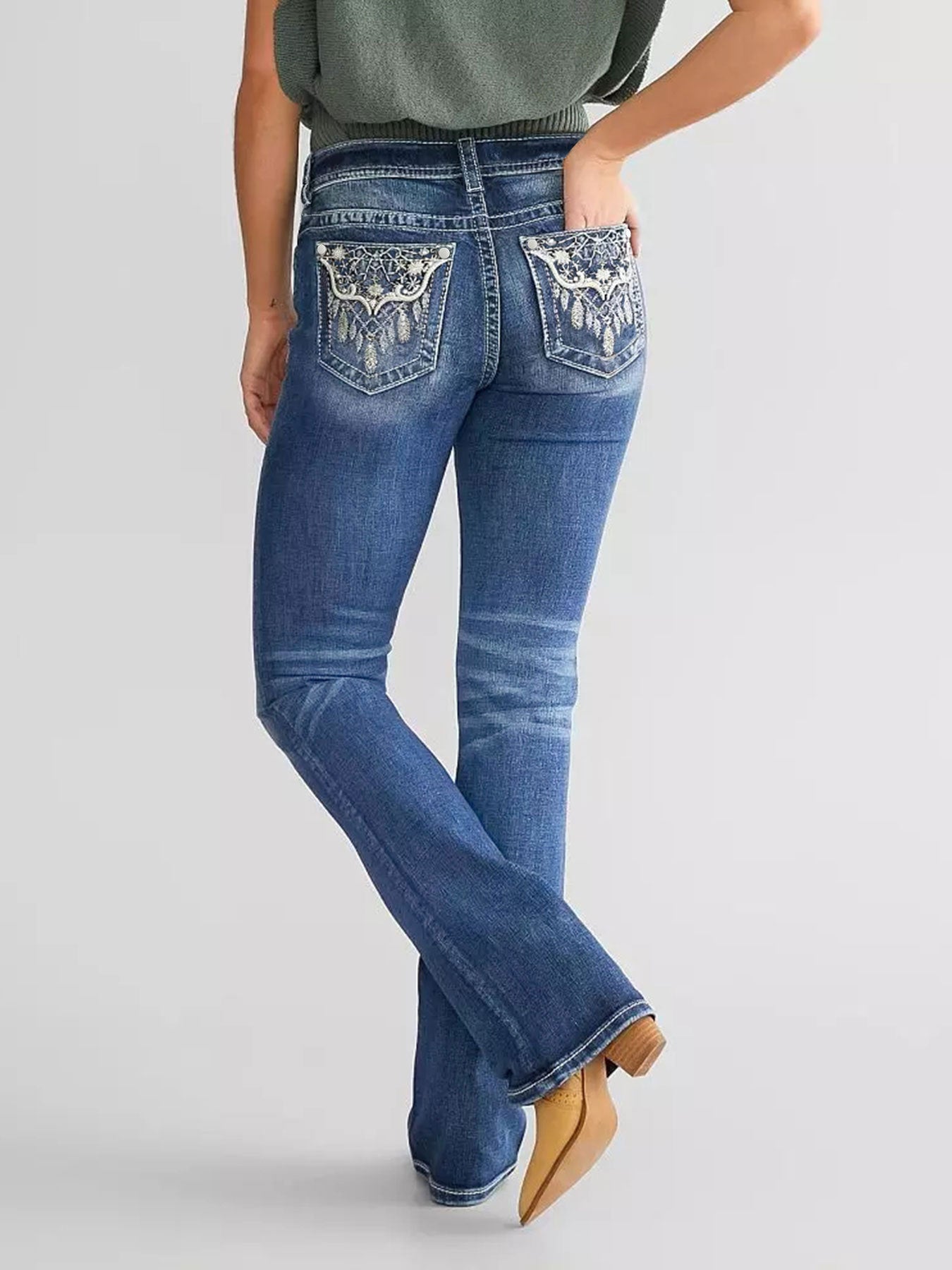 Embroidered Bootcut Denim Trousers – Hidden Picks Online