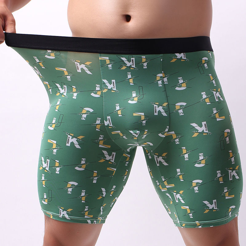 Sports Quick-drying Underwear Men's Summer Ice Silk Thin Breathable Boxers Running Long Anti-wear Leg plus size Boxers