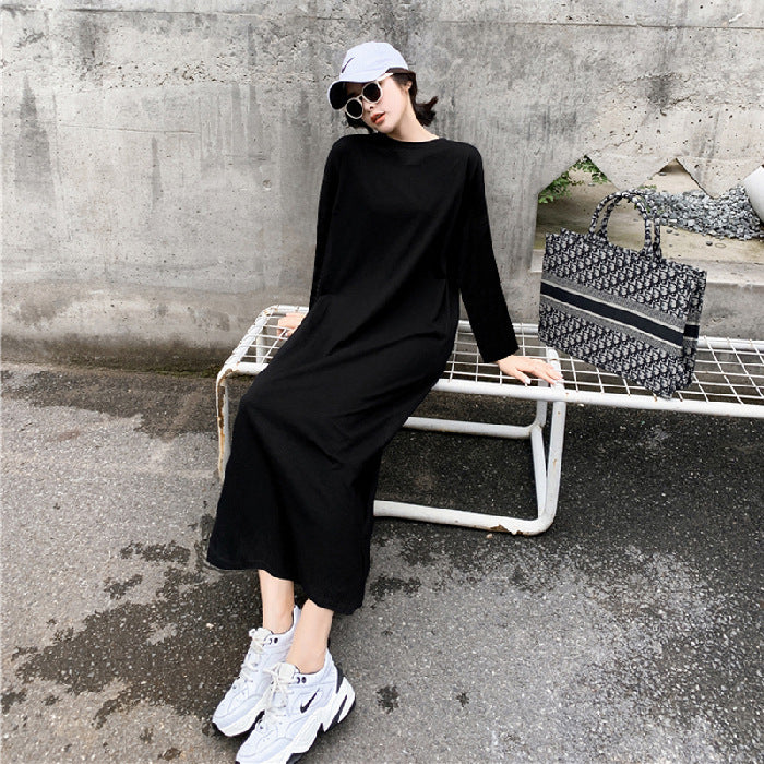Spring and Summer Short-Sleeved Korean Internet Celebrity Lazy Maxi Skirt Elegant Dress Loose Large Size Women's Long T-Shirt Home Wear