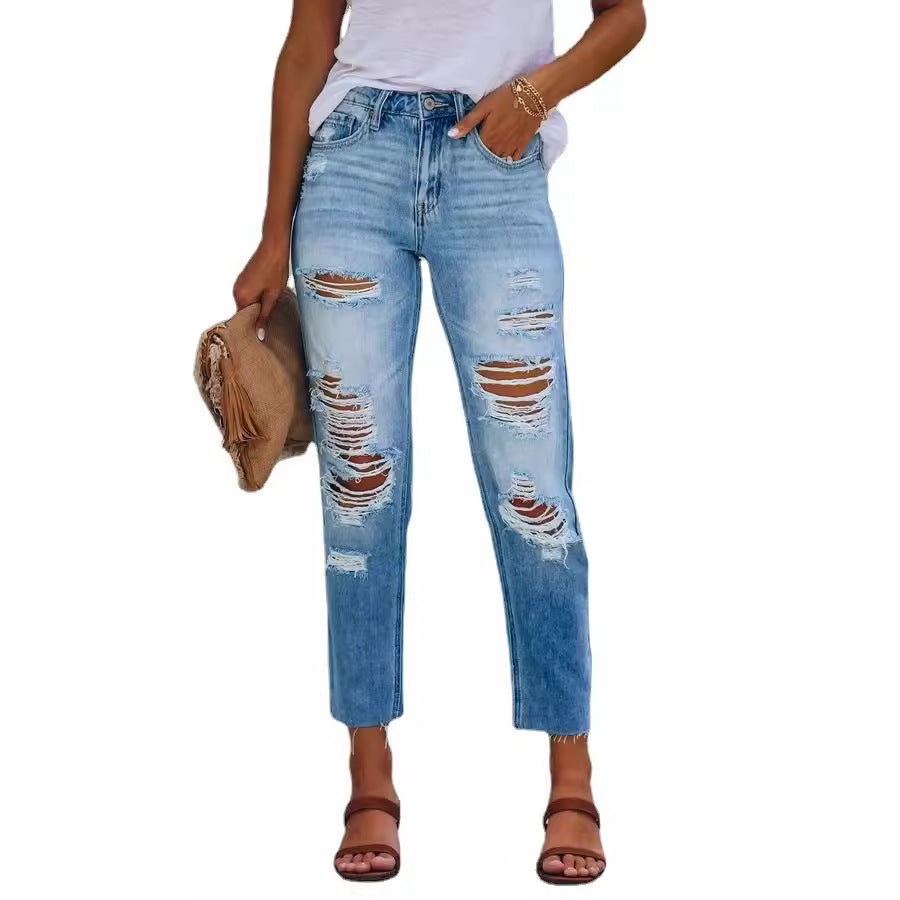 Slim-Fit Washed Ripped Denim Pants – Hidden Picks Online