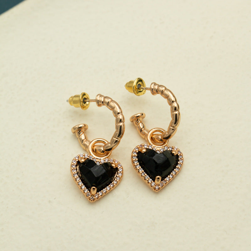Chinese-Style Heart Pendant Earrings – Elegant Peach Heart Studs – Hidden Picks Online