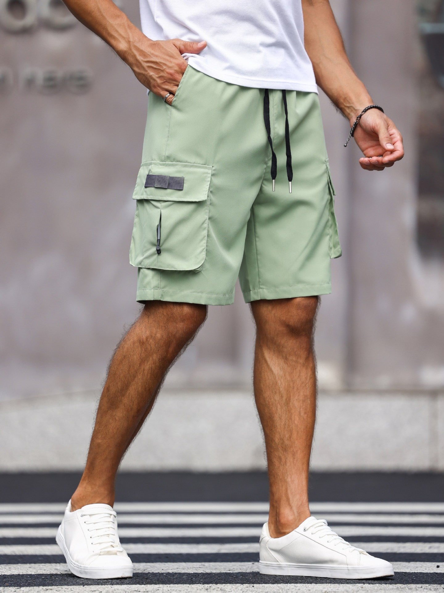 [Polyester Drawstring Shorts] Polyester Solid Color
