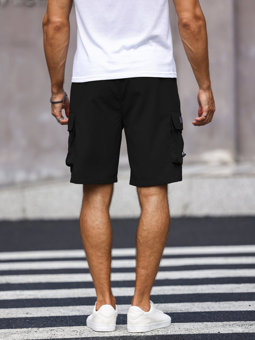 [Polyester Drawstring Shorts] Polyester Solid Color