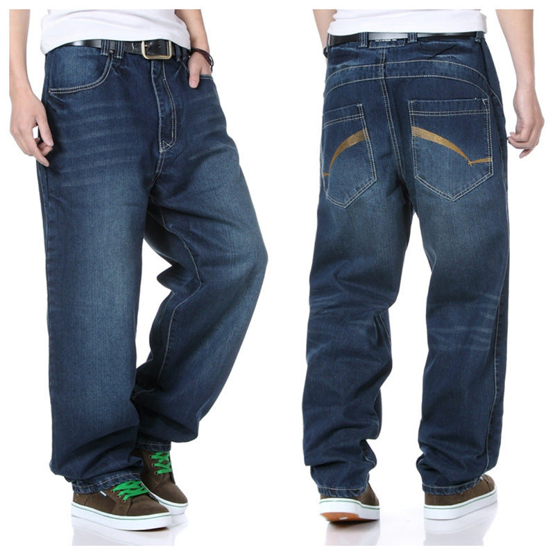 Spring and Autumn New regular Jeans Men's plus size Fat Man Loose Trousers Plus Fat Straight Tube Fat Man Mid-waist Pants