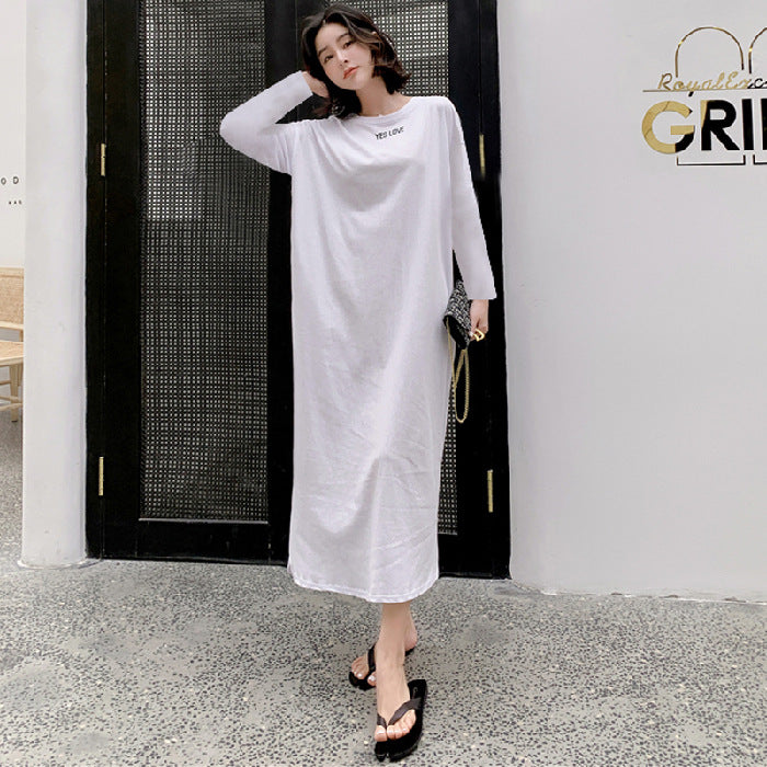 Spring and Summer Short-Sleeved Korean Internet Celebrity Lazy Maxi Skirt Elegant Dress Loose Large Size Women's Long T-Shirt Home Wear