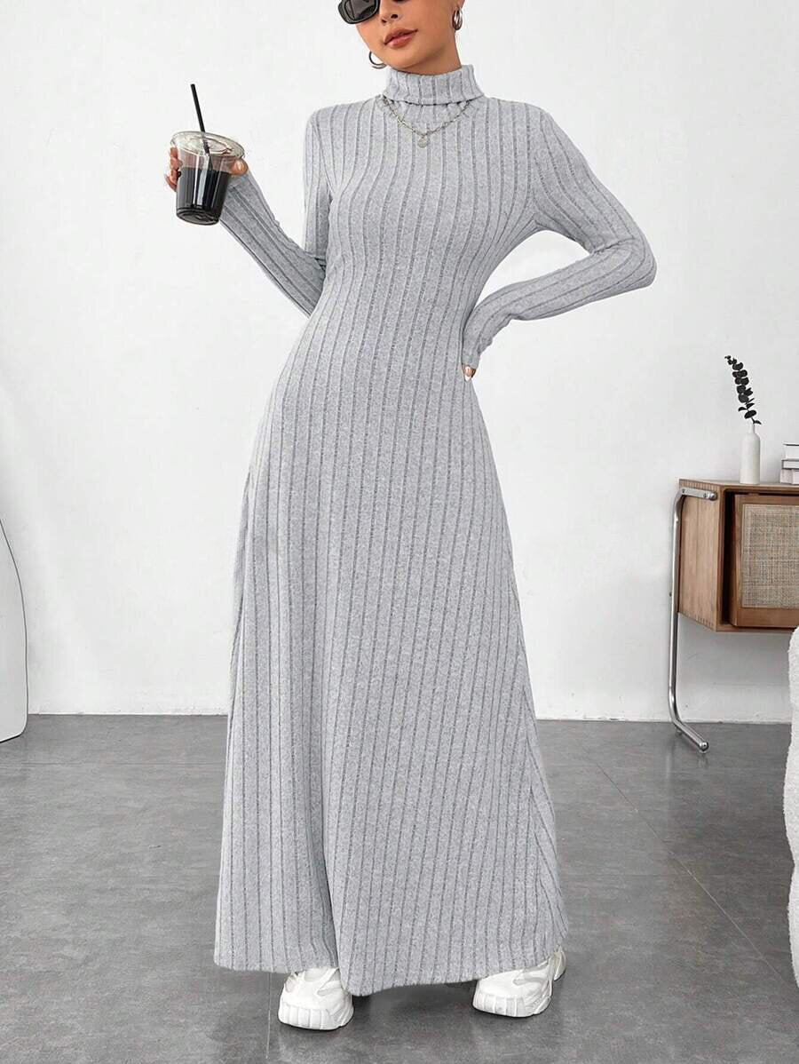 Slim-Fit High-Neck Ribbed Maxi Dress – Hidden Picks Online