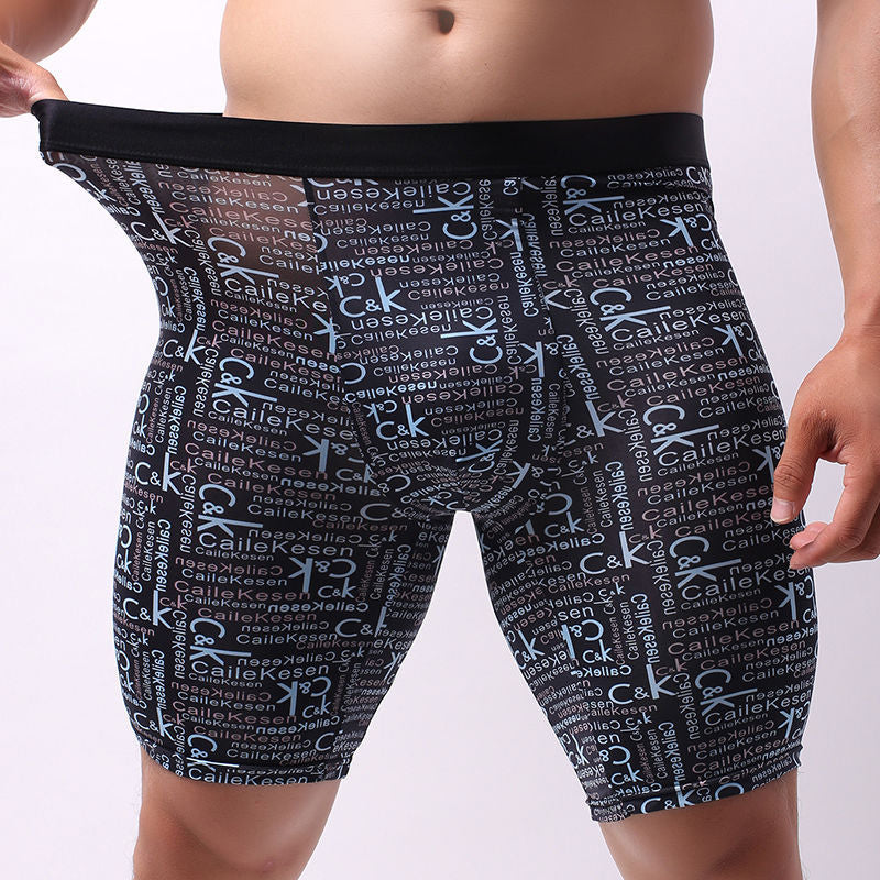 Sports Quick-drying Underwear Men's Summer Ice Silk Thin Breathable Boxers Running Long Anti-wear Leg plus size Boxers