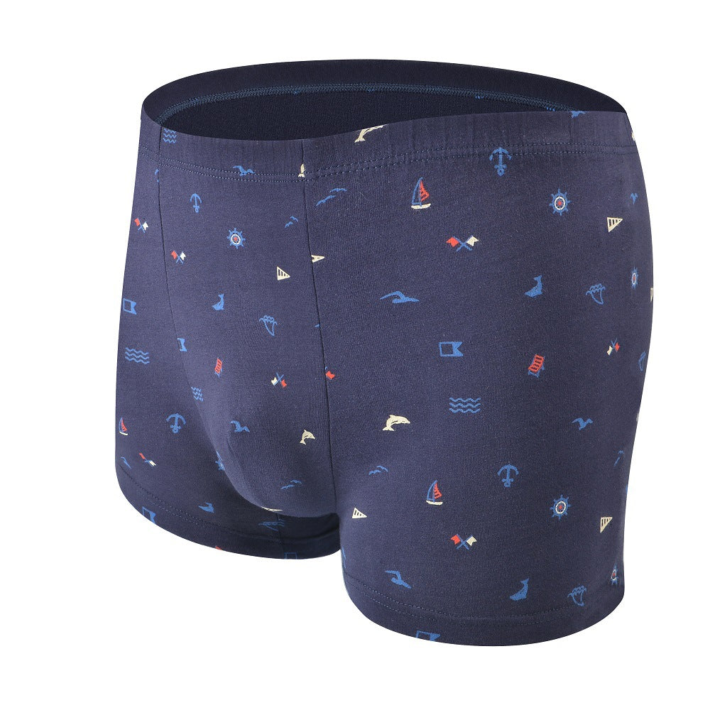 Source men's underwear boxer cotton mid-waist printed multicolor wholesale cotton breathable loose large size boxer pants