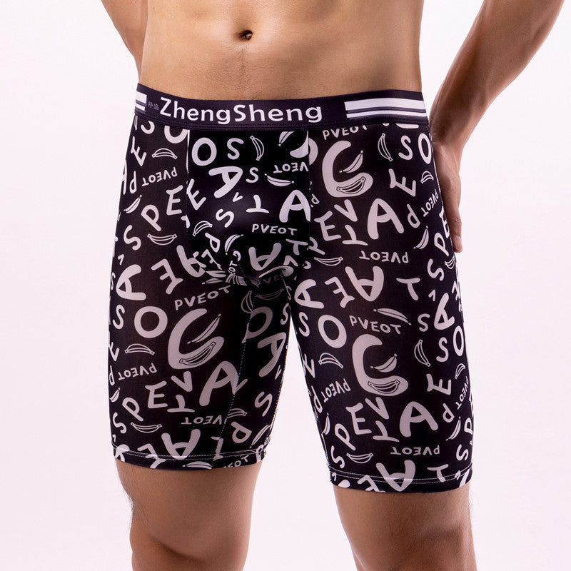 Sports Quick-drying Underwear Men's Summer Ice Silk Thin Breathable Boxers Running Long Anti-wear Leg plus size Boxers