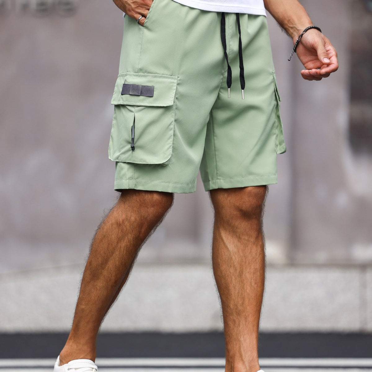 [Polyester Drawstring Shorts] Polyester Solid Color