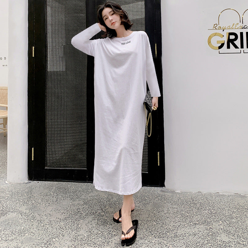 Spring and Summer Short-Sleeved Korean Internet Celebrity Lazy Maxi Skirt Elegant Dress Loose Large Size Women's Long T-Shirt Home Wear