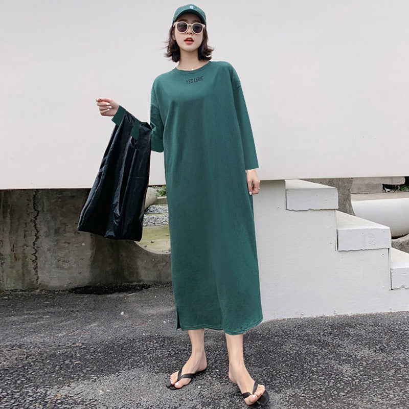 Spring and Summer Short-Sleeved Korean Internet Celebrity Lazy Maxi Skirt Elegant Dress Loose Large Size Women's Long T-Shirt Home Wear