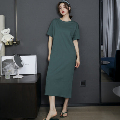 Spring and Summer Short-Sleeved Korean Internet Celebrity Lazy Maxi Skirt Elegant Dress Loose Large Size Women's Long T-Shirt Home Wear