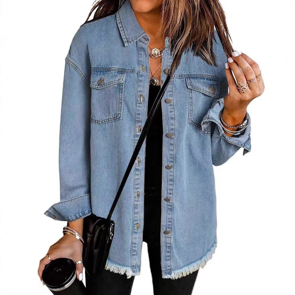 Washed Denim Raw-Hem Shirt Jacket – Hidden Picks Online