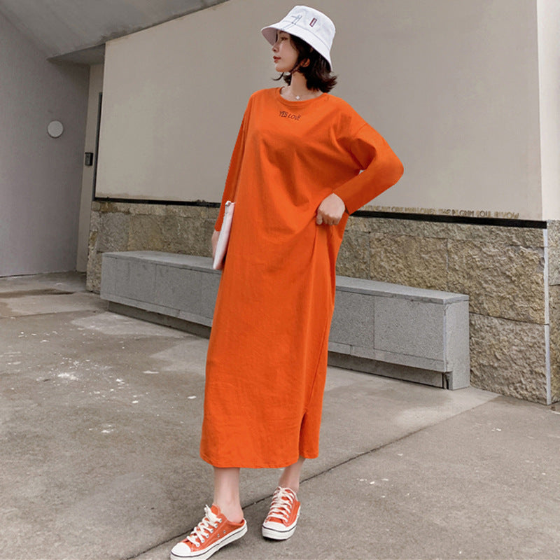 Spring and Summer Short-Sleeved Korean Internet Celebrity Lazy Maxi Skirt Elegant Dress Loose Large Size Women's Long T-Shirt Home Wear