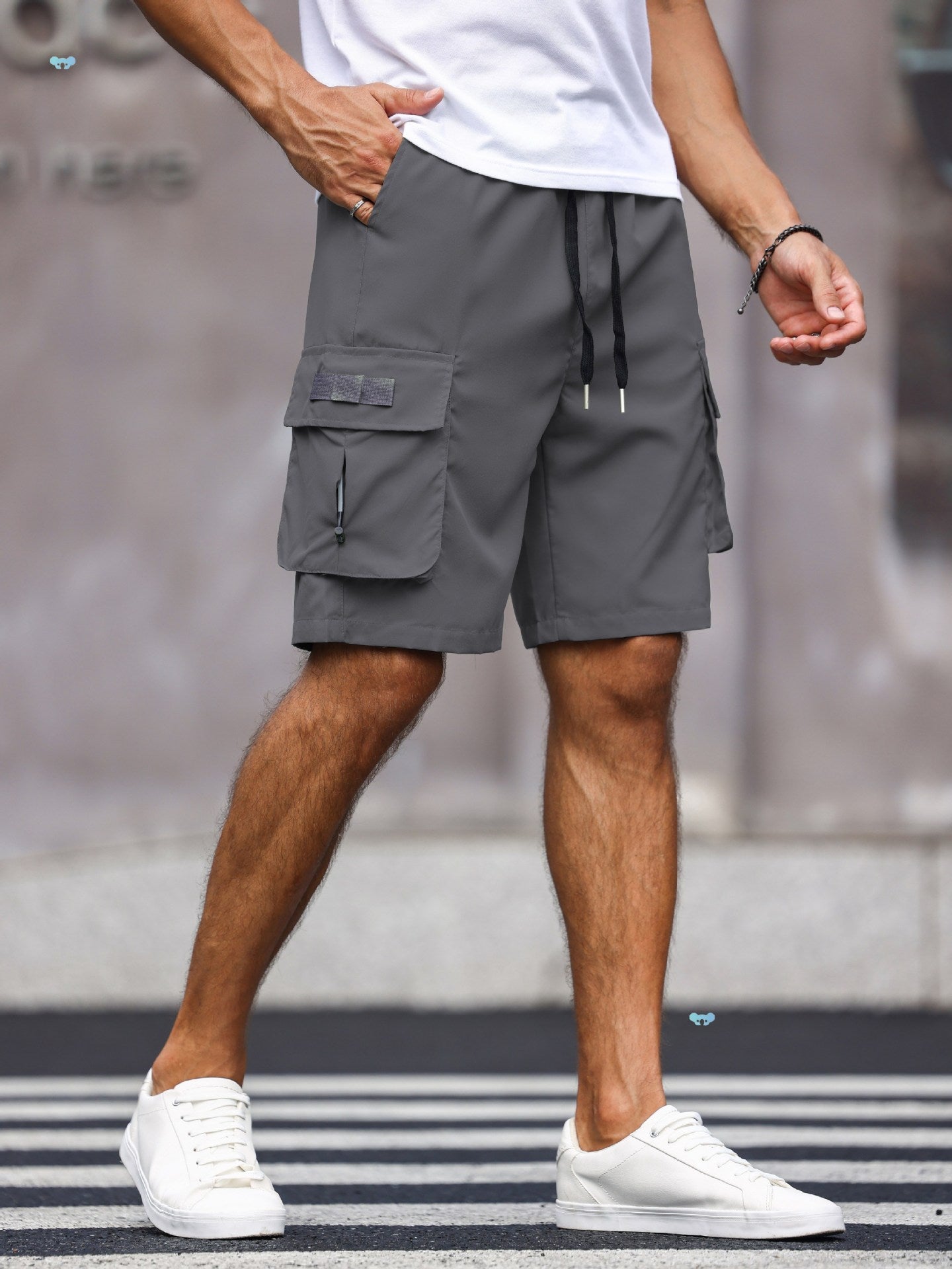 [Polyester Drawstring Shorts] Polyester Solid Color